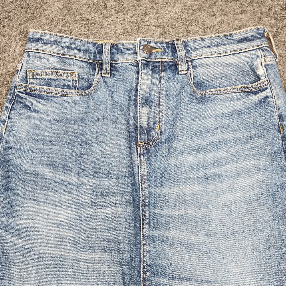 Lands End Womens Denim Jean Long Length Maxi 5 Pocket Skirt Front Slit 8 - Picture 5 of 9